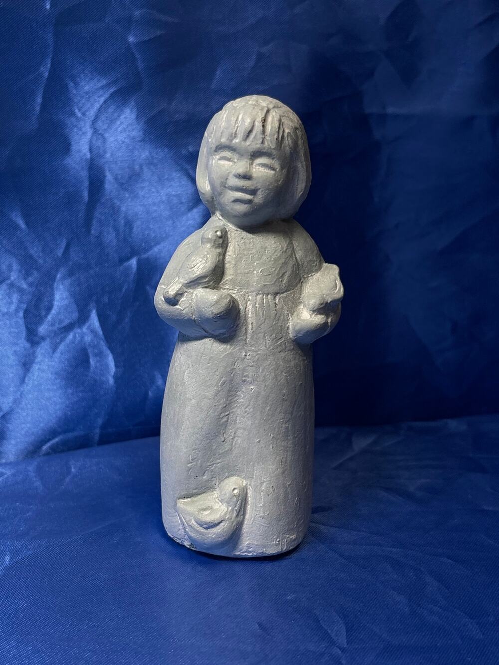 Vintage Isabel Bloom Sculpture Of Girl Angel Holding a Bird